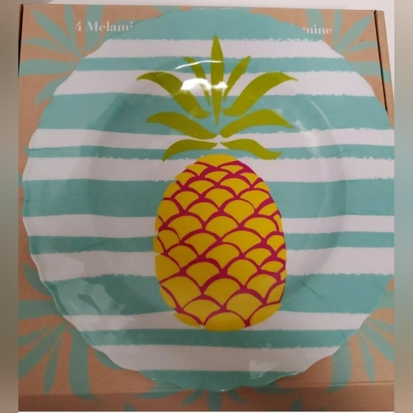 4 Pc Set Lady Jayne Ltd Punch Studio Pineapple Melamine Salad Plates New - Picture 1 of 4